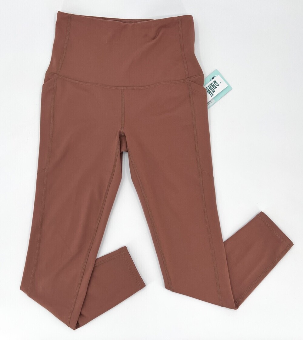 NEW DSG Leggins Womens Extra Small Brown High Rise Crop Elastic Pocket Active *